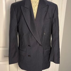 Vintage YSL Yves Saint Laurent Wool Pinstriped Double Breasted Blazer Jacket